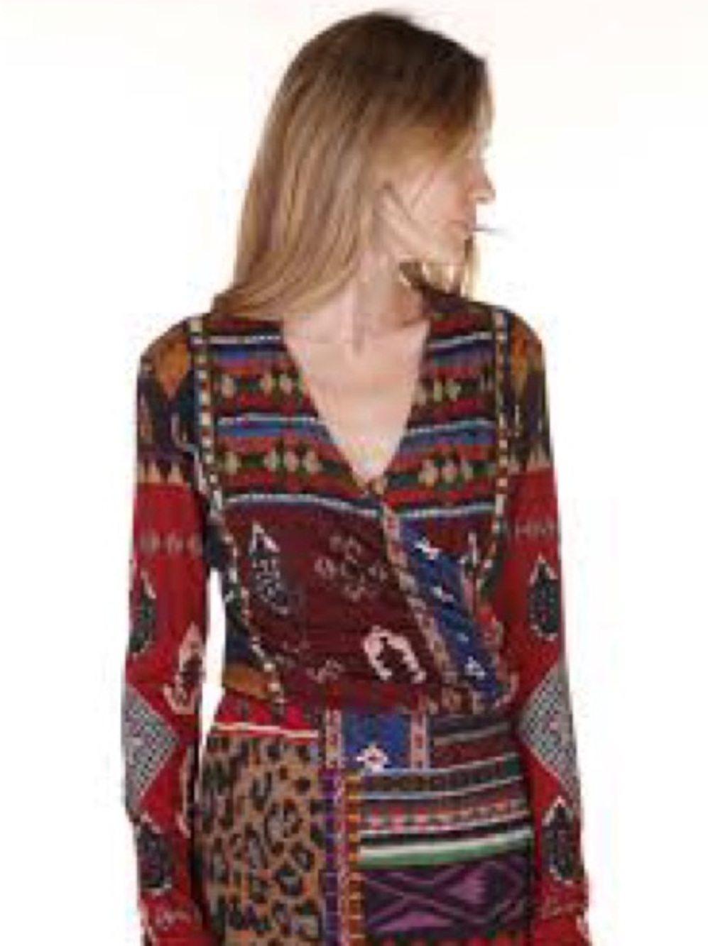 ETRO Wrap Midi Dress in Multicolor Patchwork Print - Picture 3 of 6